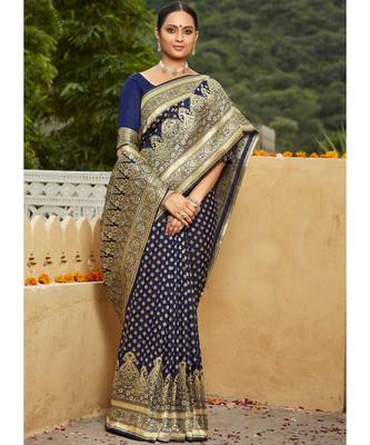 Navy Blue Woven Party Wear Art Silk Sarees 2
