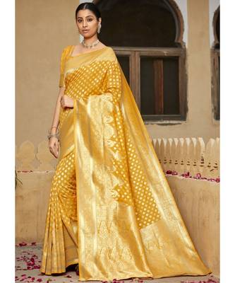 Yellow Woven Party Wear Art Silk Sarees 1