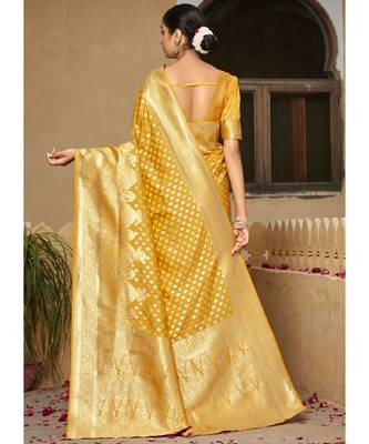 Yellow Woven Party Wear Art Silk Sarees 4