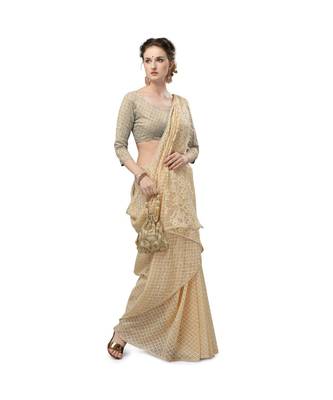 Women'S Bige Net Jacquard Saree 1