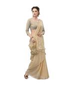 Women'S Bige Net Jacquard Saree