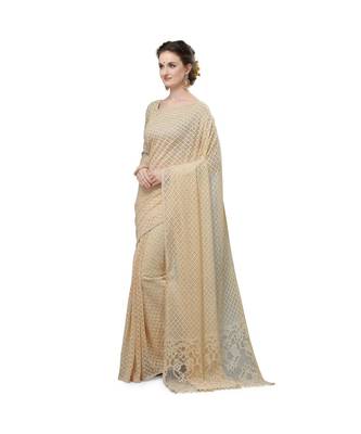 Women'S Bige Net Jacquard Saree 3