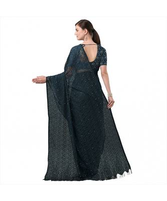 Women'S Rama Net Jacquard Saree 3