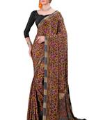 Yellow printed crepe saree with blouse