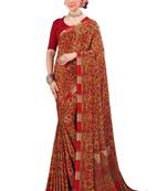 Maroon printed crepe saree with blouse