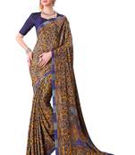 Blue printed crepe saree with blouse