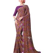 Purple printed crepe saree with blouse