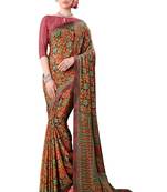 Maroon printed crepe saree with blouse