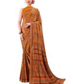 Orange printed crepe saree with blouse