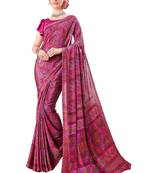 Purple printed crepe saree with blouse