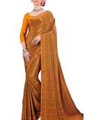 Orange printed crepe saree with blouse