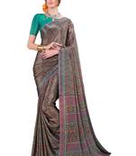 Green printed crepe saree with blouse
