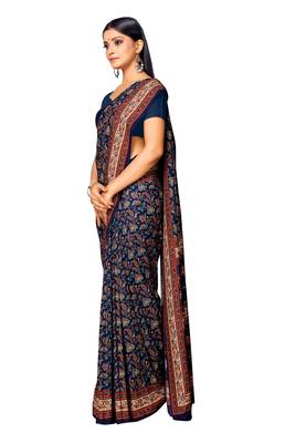Blue printed crepe saree with blouse 2