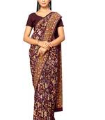 Maroon printed crepe saree with blouse