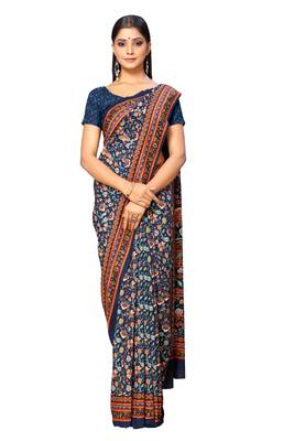 Blue printed crepe saree with blouse 1