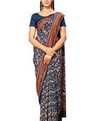 Blue printed crepe saree with blouse