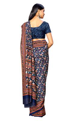 Blue printed crepe saree with blouse 4