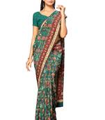 Green printed crepe saree with blouse
