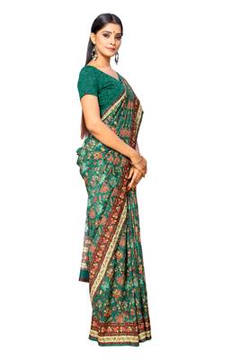 Green printed crepe saree with blouse 3
