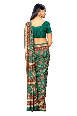 Green printed crepe saree with blouse 4