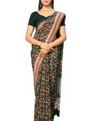 Green printed crepe saree with blouse