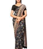 Black printed crepe saree with blouse