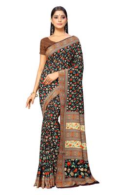 Multicolor printed crepe saree with blouse 1