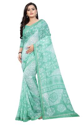 Blue printed chiffon saree with blouse 2
