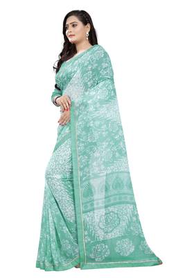 Blue printed chiffon saree with blouse 3