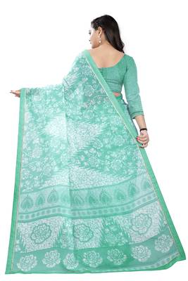 Blue printed chiffon saree with blouse 4