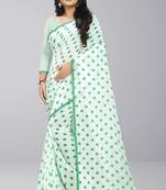 Green printed faux georgette saree with blouse