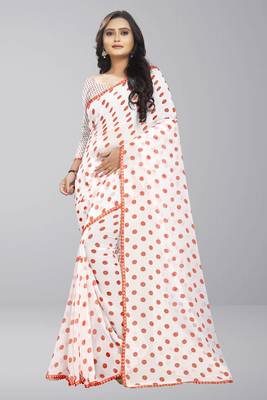 Orange printed faux georgette saree with blouse 1