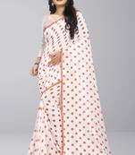 Orange printed faux georgette saree with blouse