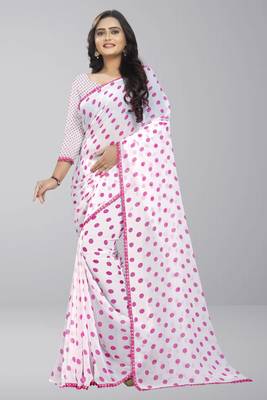Pink printed faux georgette saree with blouse 1