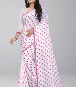 Pink printed faux georgette saree with blouse