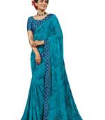 Green printed georgette saree with blouse