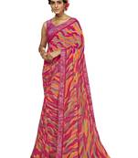 Pink printed georgette saree with blouse