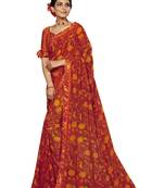 Red printed georgette saree with blouse