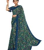 Blue printed georgette saree with blouse