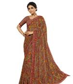 Brown printed georgette saree with blouse