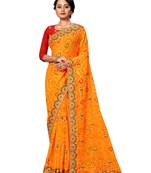 Yellow embroidered georgette saree with blouse