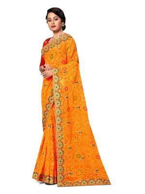 Yellow embroidered georgette saree with blouse 2
