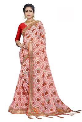 Pink embroidered georgette saree with blouse 1