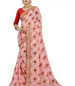 Pink embroidered georgette saree with blouse