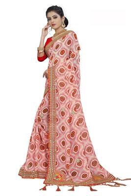 Pink embroidered georgette saree with blouse 2