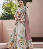 Sea-green embroidered silk unstitched lehenga