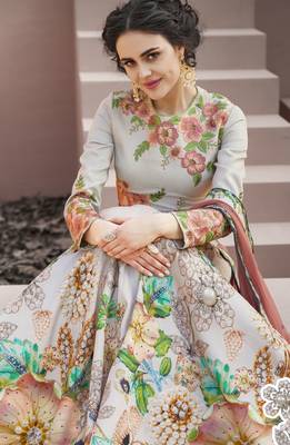 Sea-green embroidered silk unstitched lehenga 2