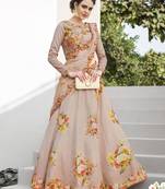 Beige embroidered silk unstitched lehenga