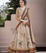Beige embroidered silk unstitched lehenga