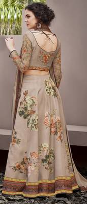 Beige embroidered silk unstitched lehenga 2